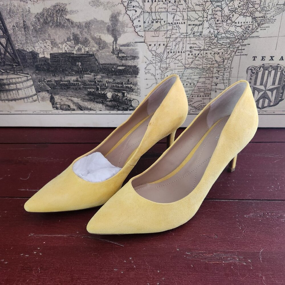 Alfani Step N Flex  ALF Jeules Yellow Leather Pumps Low Heel Point Sz 9.5M New